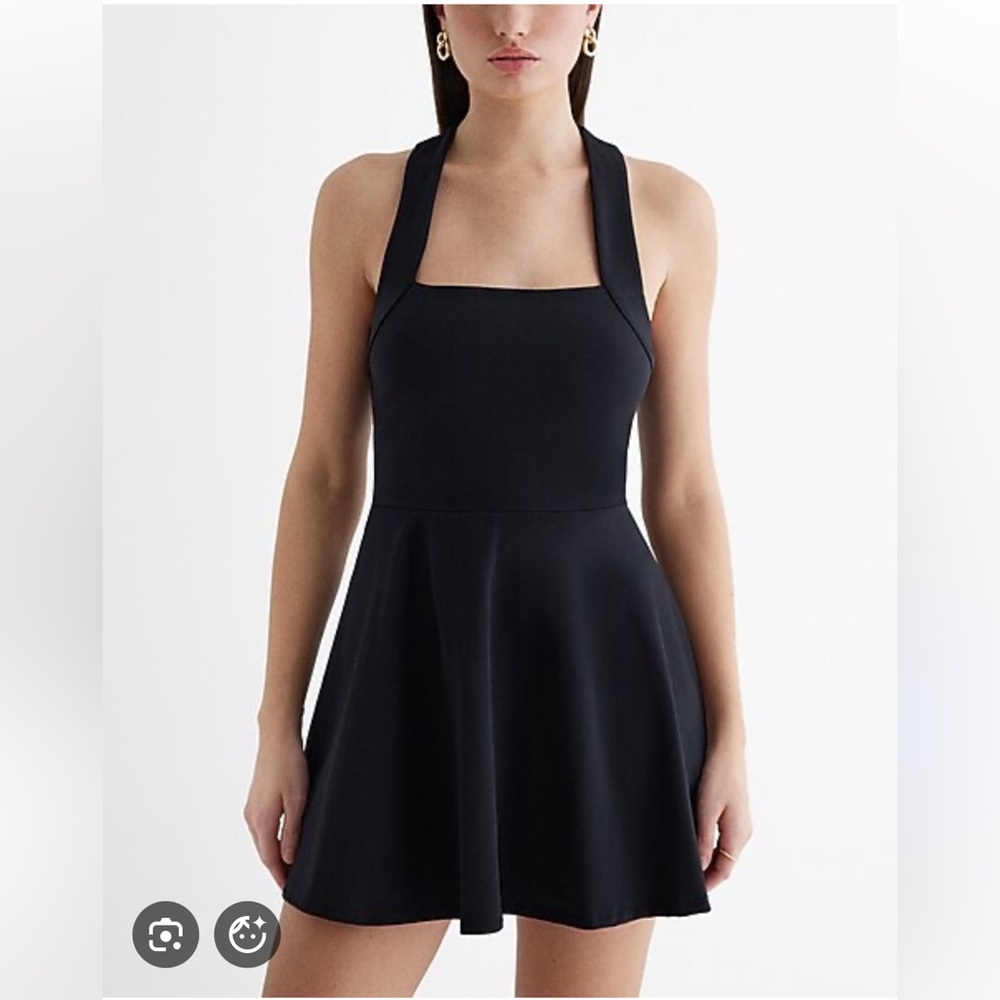 Express Body Contour Square Neck Cross Back Mini Fit and Flare Dress